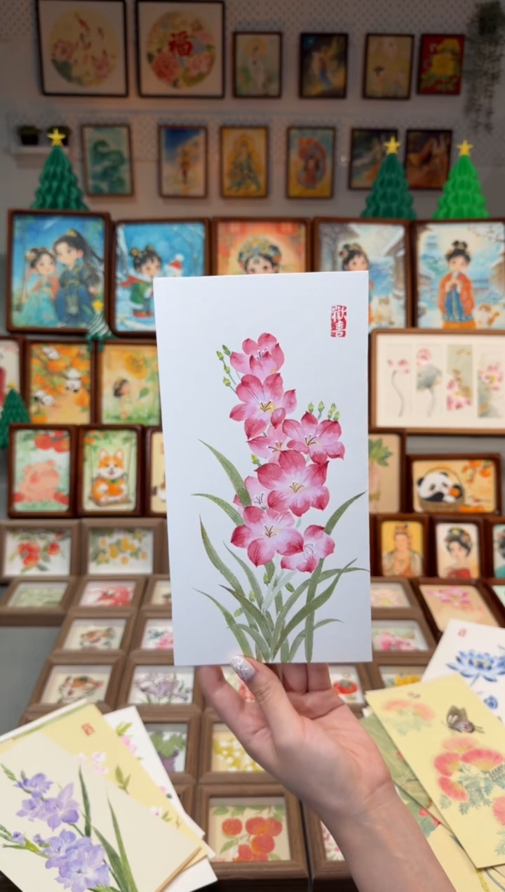 国画黑**单粉兰花 手绘国画27画芯