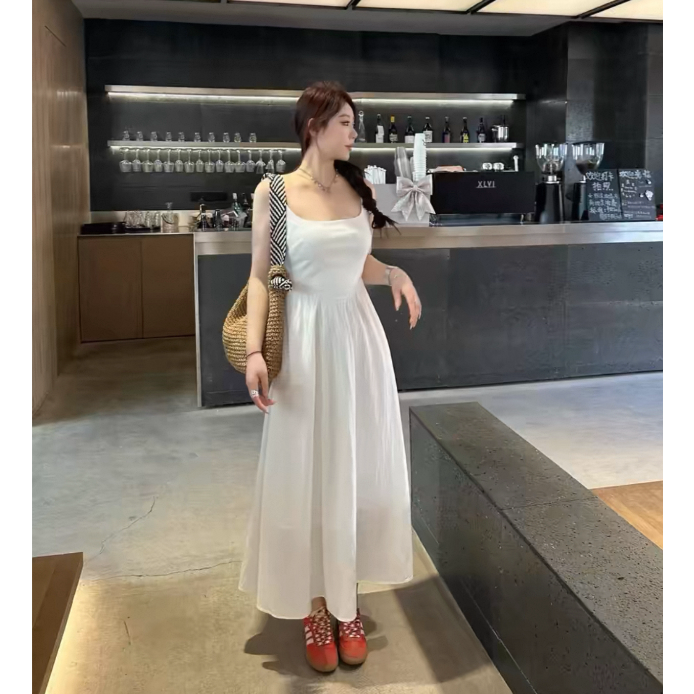 8092-夏女装白色显瘦半身裙宽松微胖大码长款