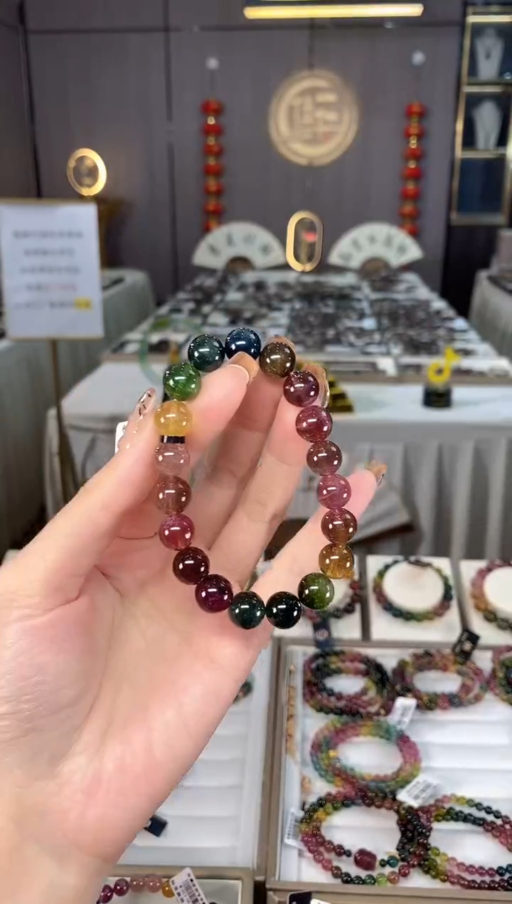 未镶嵌老矿碧玺色标彩虹单圈手串10mm+碧玺dan多样性发货一条