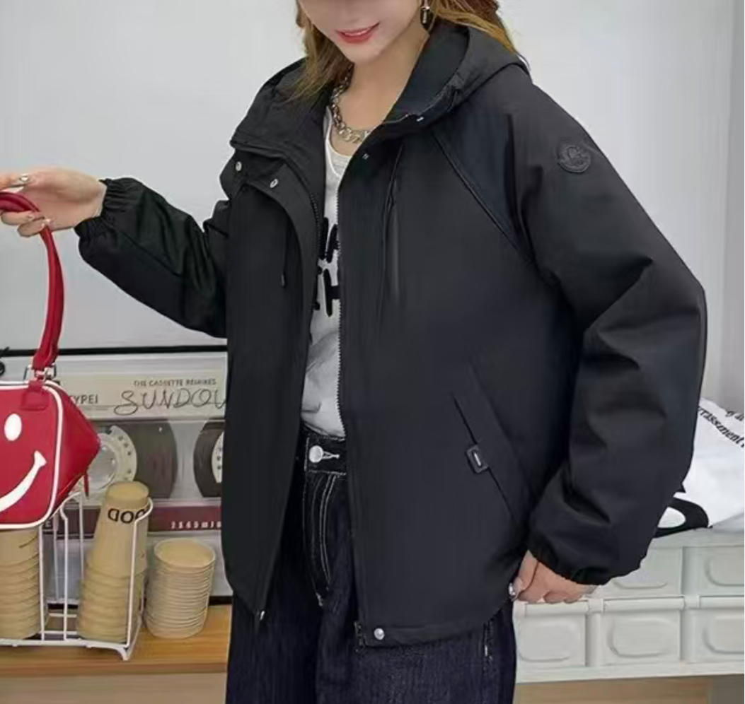 70-1-DQ黑色连帽夹棉短款外套(80-140)