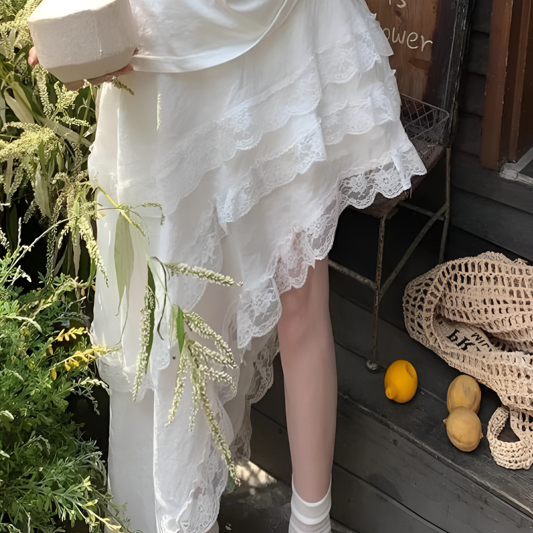 复古高级不规则蕾丝蛋糕裙百搭夏季拼接