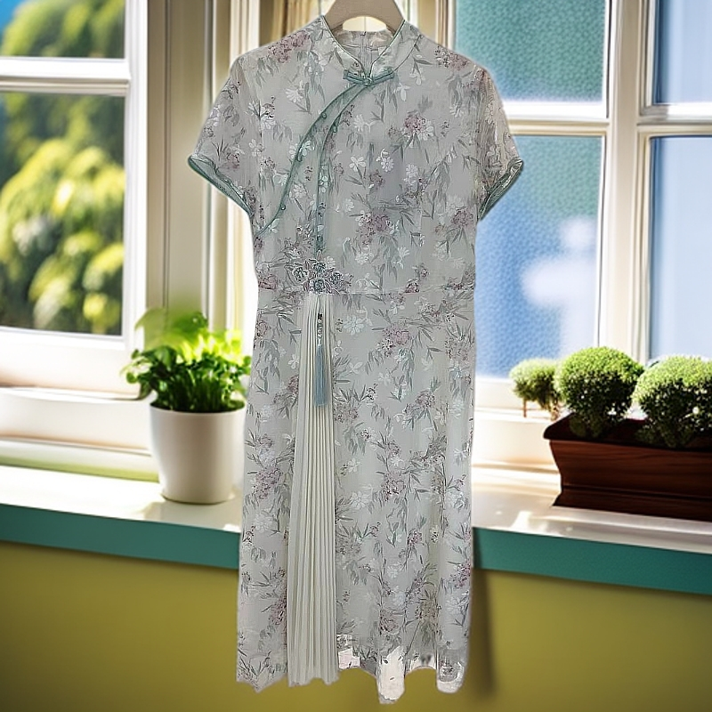 7152#【木兮兮专属】2025年夏季新款竹叶印花显瘦百搭时尚连衣裙