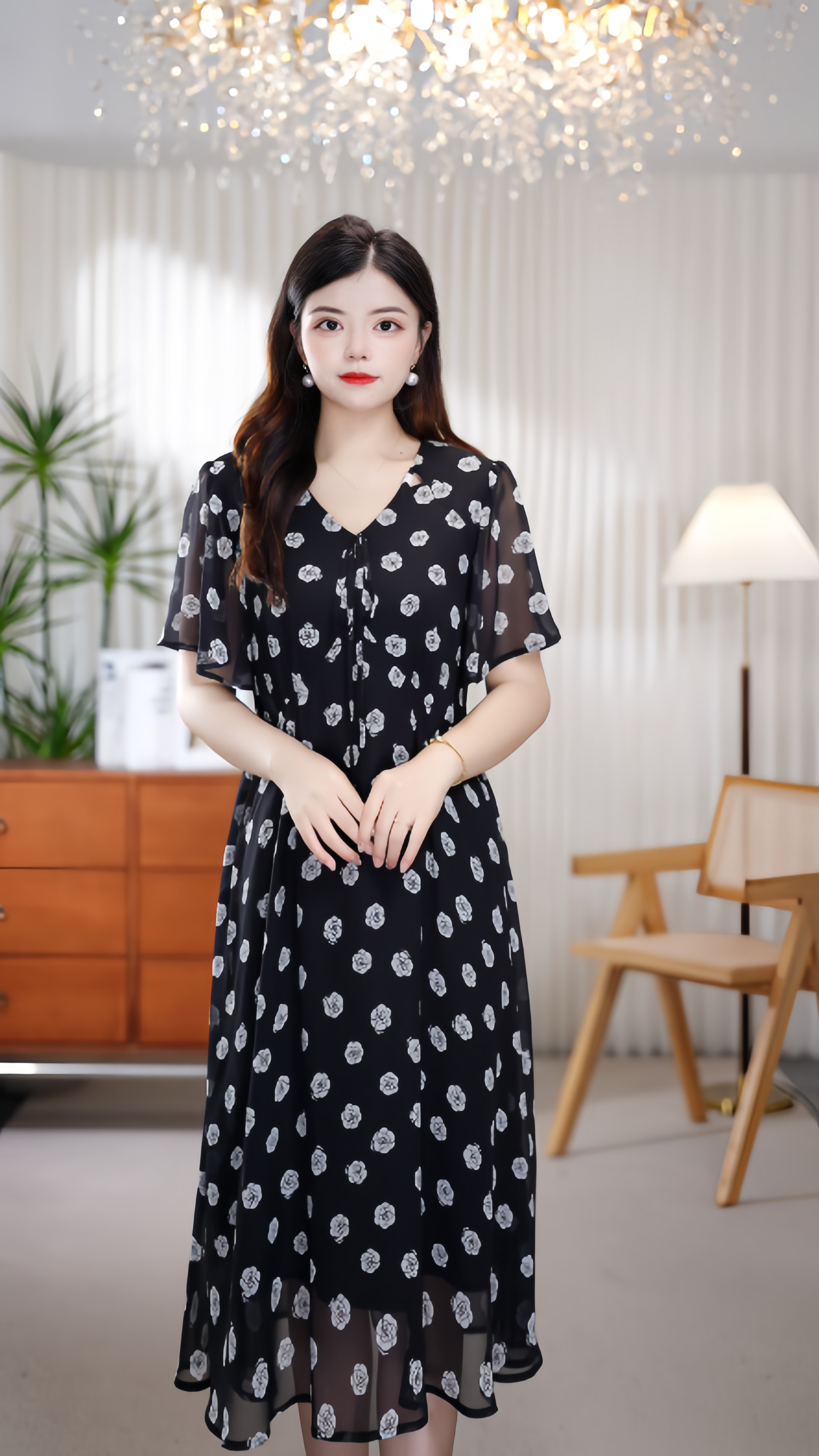 GSL25BZ8807新款2025减龄遮肉显瘦宽松大码黑色简约女装连衣裙