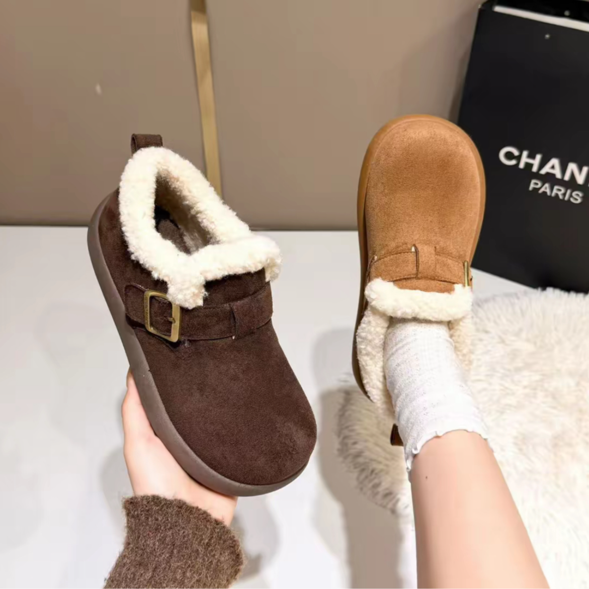 厚底小土豆勃肯鞋冬季新款加绒毛毛棉鞋一脚蹬保暖雪地靴