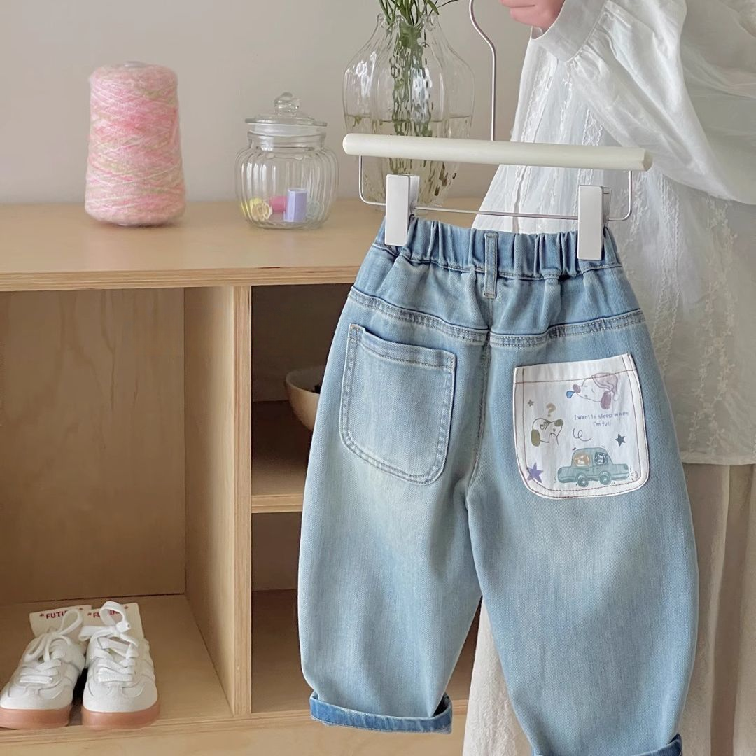 儿童浅色牛仔裤春秋装2025新款中小童男女童裤子宝宝洋气休闲裤潮