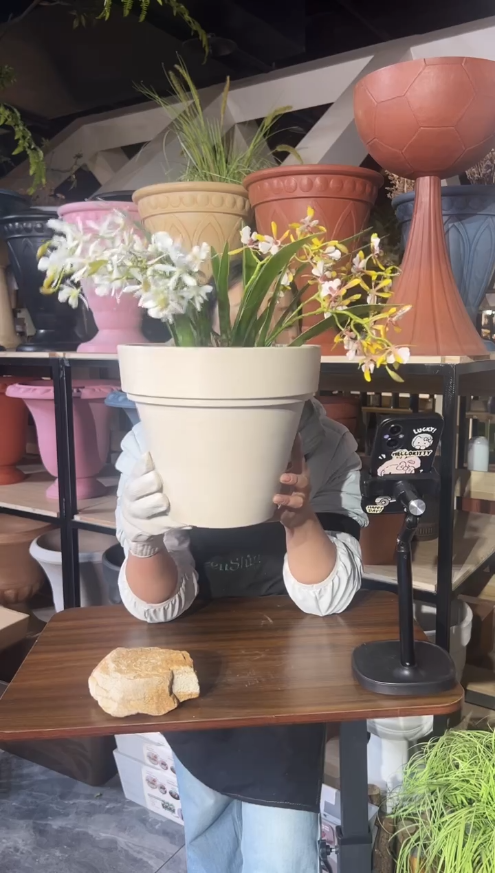 25.5*22/OT25/新陶土色镜面手工拉丝花盆外贸尾单