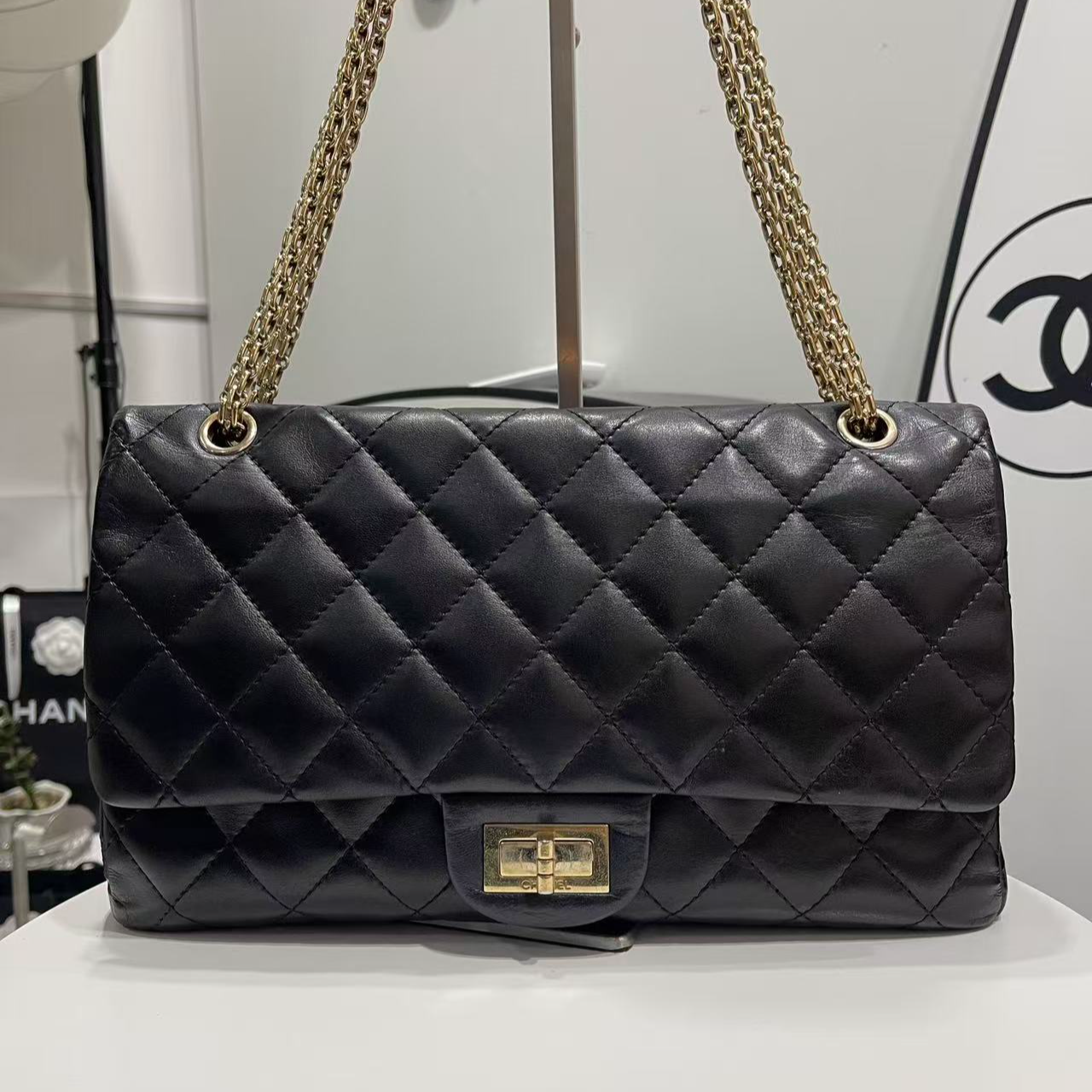 95新 Chanel/香奈儿 95新复古黑金菱格/单肩时尚女士包