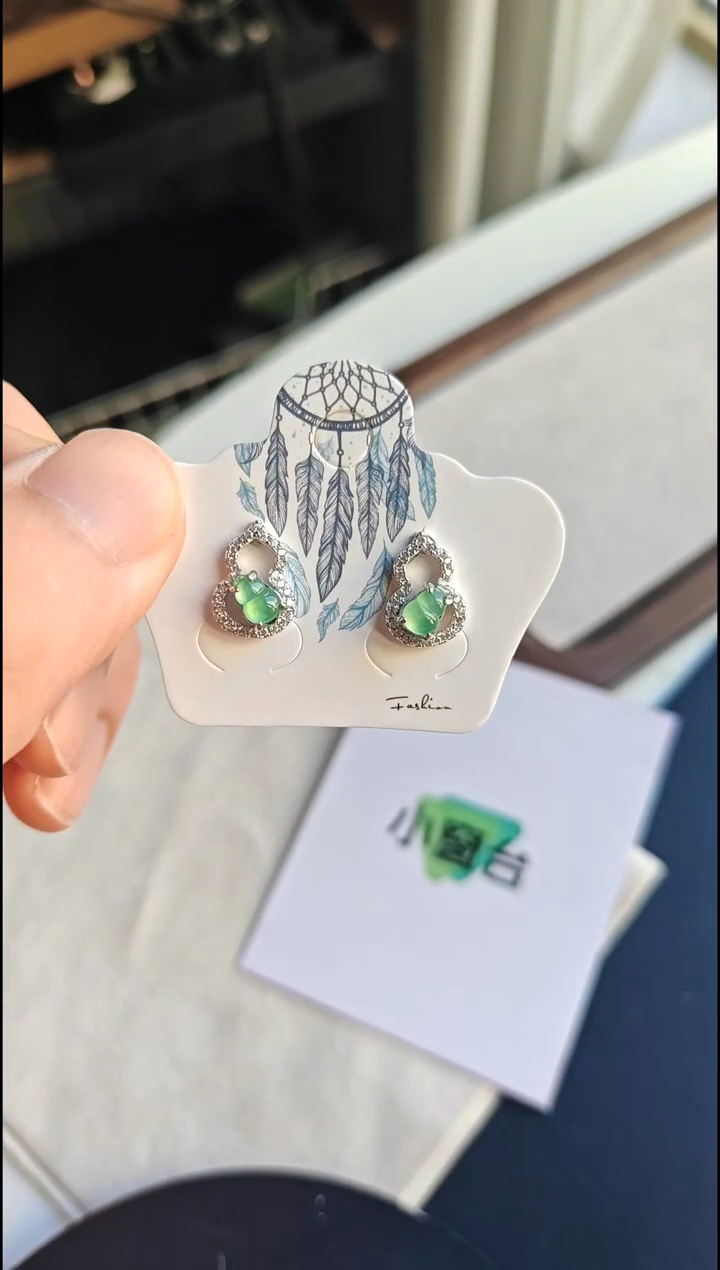 银S925镶嵌翡翠耳饰翡翠耳饰S925银镶嵌