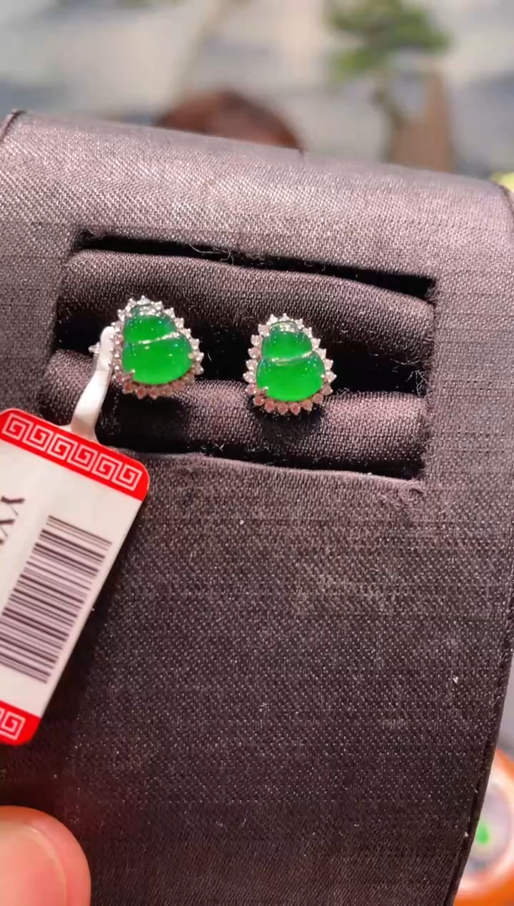 【闪购商品】翡翠颈饰18K金镶嵌A18耳钉