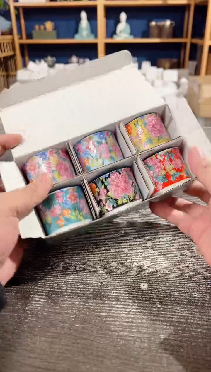 【闪购商品】其他良瓷美品珐琅彩直筒杯6个礼盒装