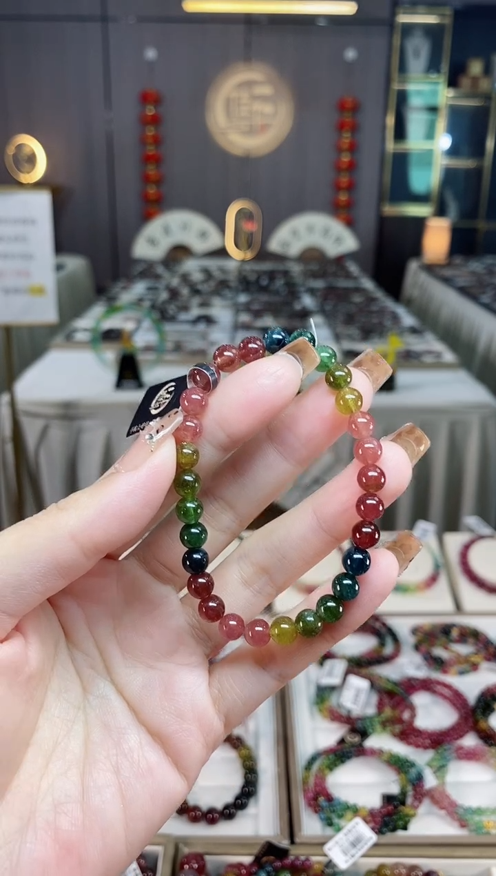 未镶嵌老矿碧玺彩虹单圈手串6mm+碧玺dan多样性发货一条
