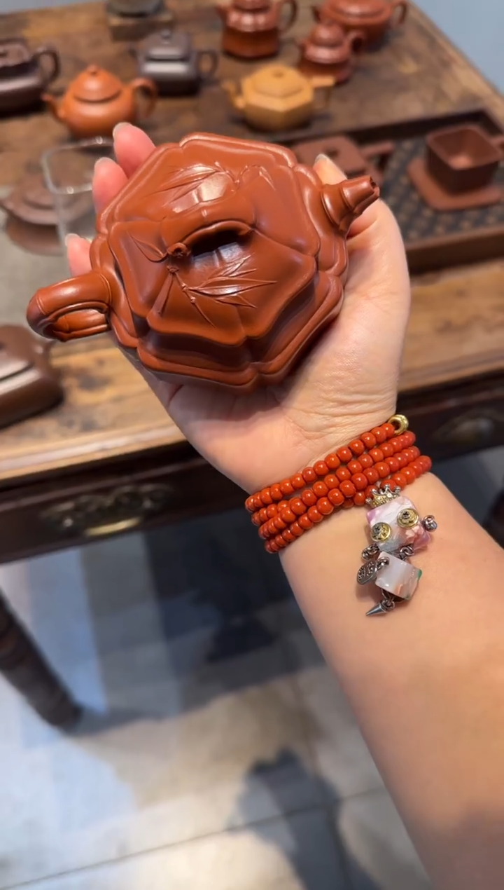 茶壶紫砂孙***伟六方海棠双线竹鼓