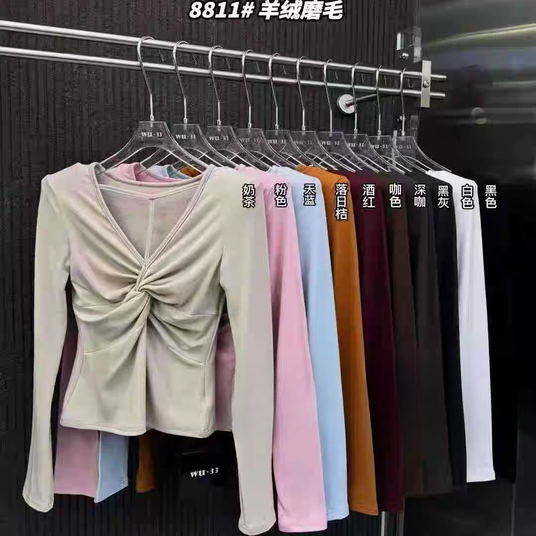 欧街-加绒交叉T字打底上衣12031-9561