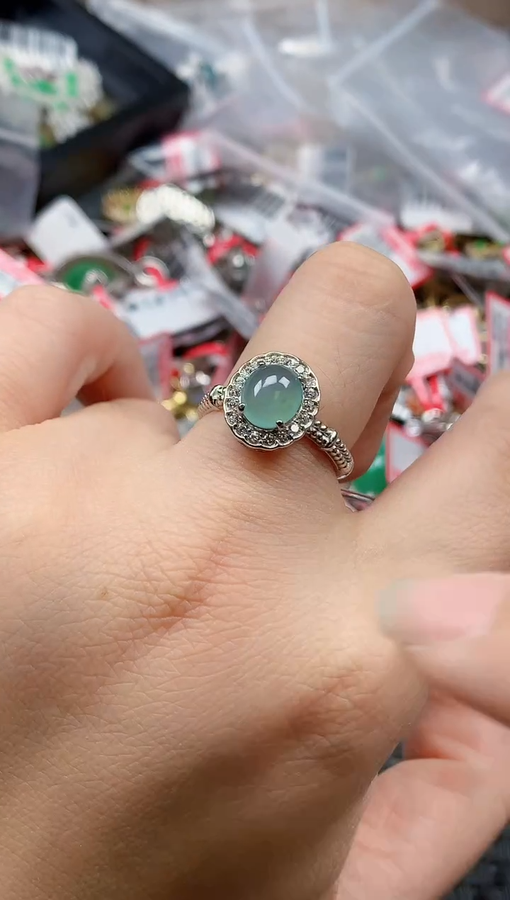 银S925镶嵌戒指翡翠天然A货缅甸翡翠
