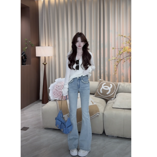 西恩严选●牛仔裤预D4NZK5001A显瘦气质高腰修身设计感时尚百搭