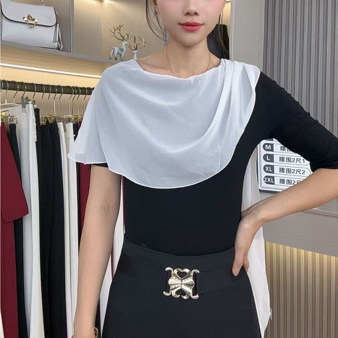 2025年夏季新款时尚气质设计感斗篷显瘦遮肉T恤小衫百搭法式洋气