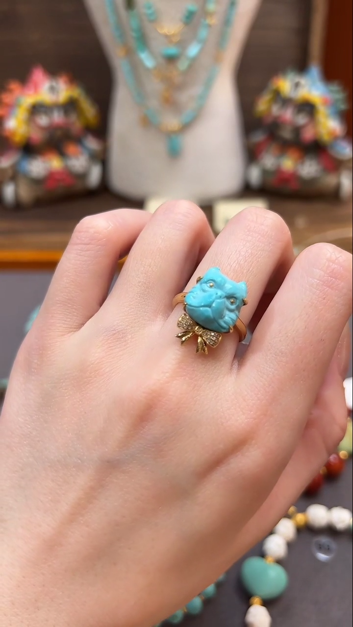 绿松石18K金镶嵌戒指绿松石戒指