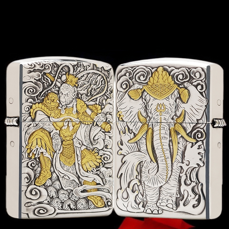 ZIPPO/之宝镀银鎏金【封侯拜相】盔甲机正品煤油防风打火机KF-DF