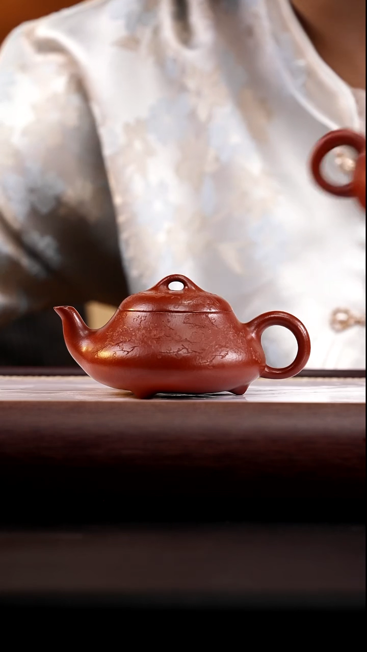 茶壶紫砂大红泥汉棠石瓢