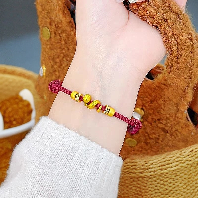 合金布艺手链 生肖蛇卷卷蛇手绳本命年红绳蛇年红绳编织手绳男款