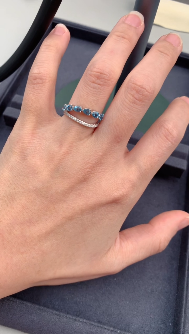 18K金镶嵌戒圈海蓝宝石1ct海蓝宝  定制  DG 