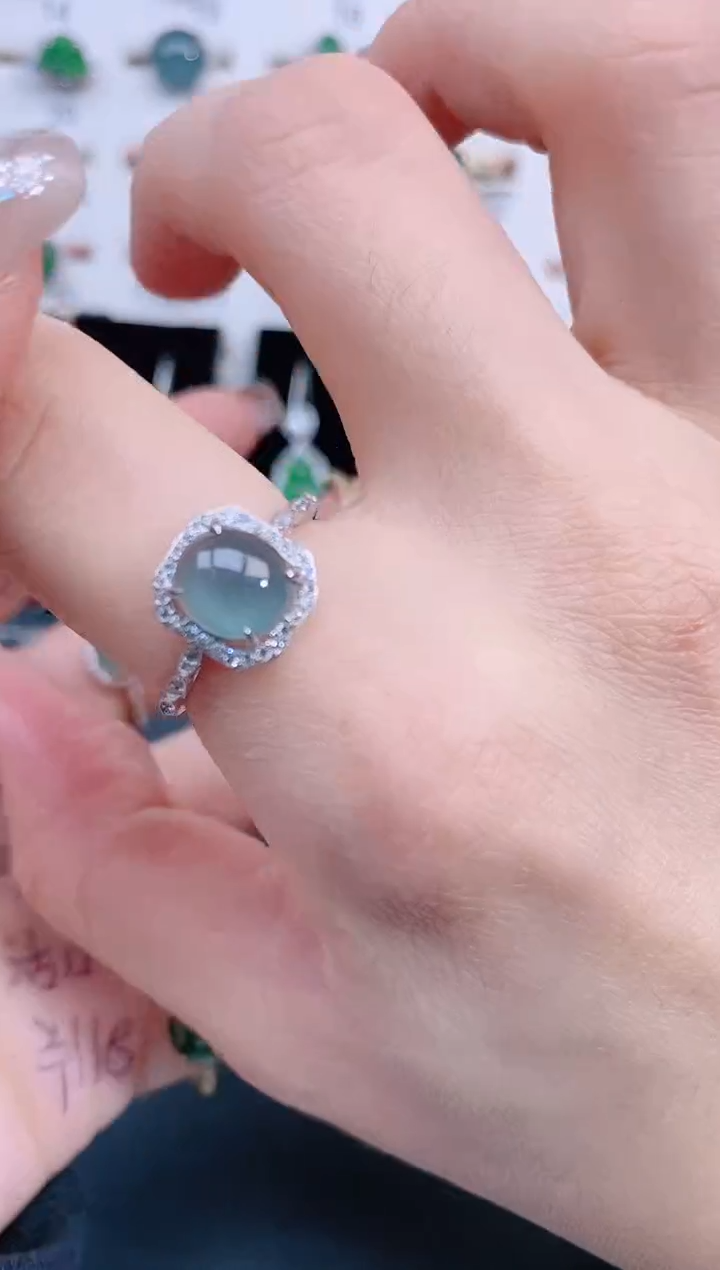 银S925镶嵌戒指翡翠天然翡翠