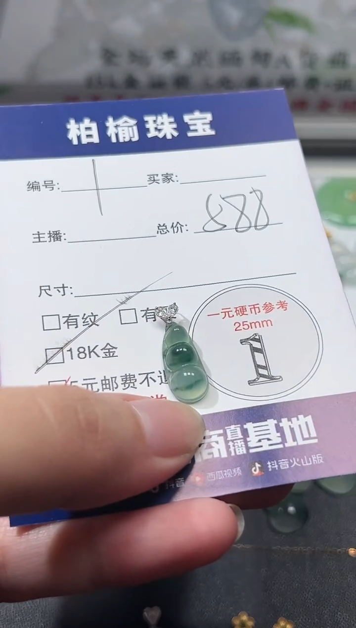 颈饰18K金镶嵌翡翠1豆子