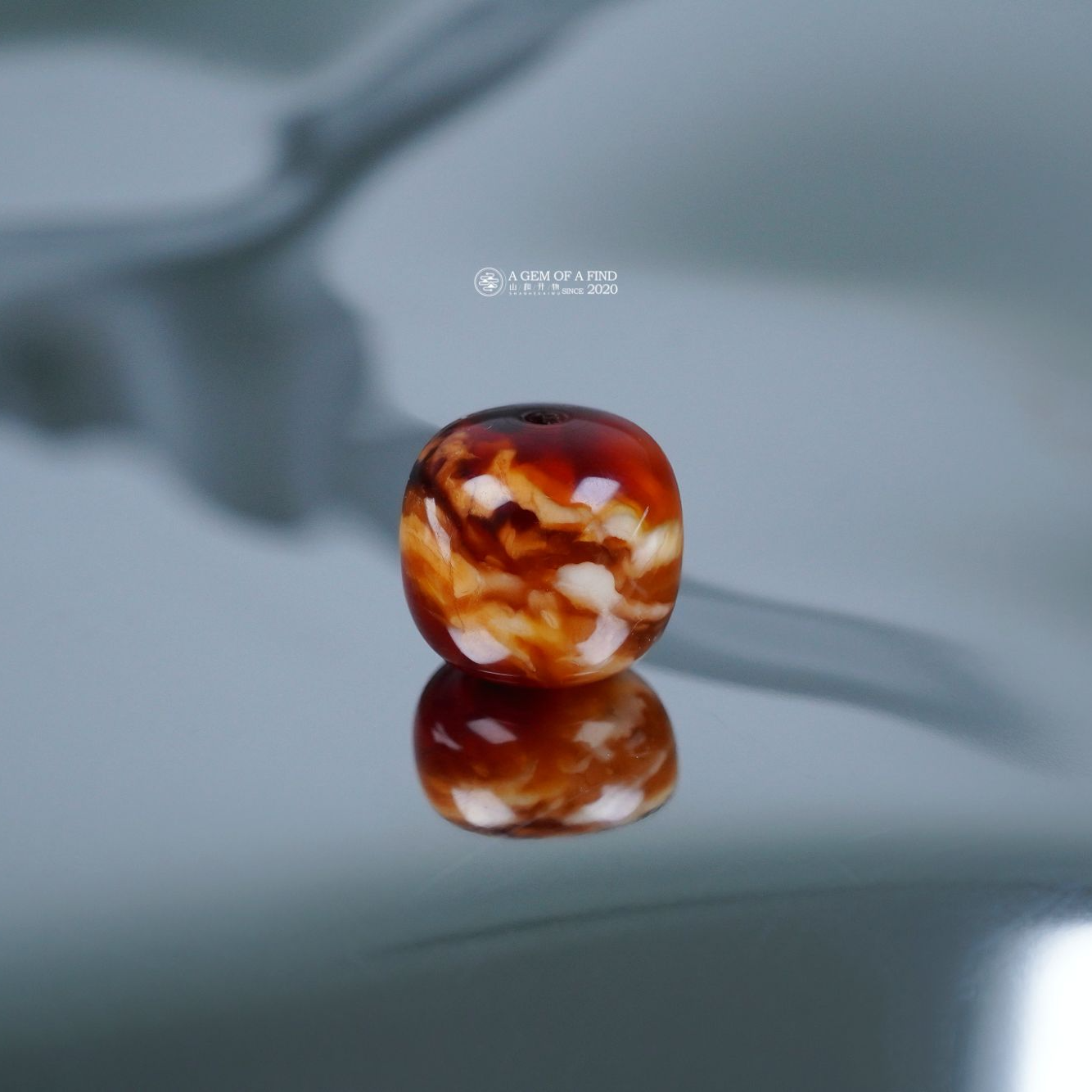 山和开物｜9.8mm红白沁色虎纹妖花瓷润佳老型文玩配饰天然琥珀蜜蜡
