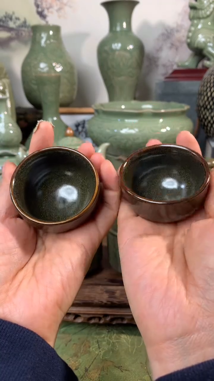 耀州窑茶叶沫釉小茶杯50CC两只