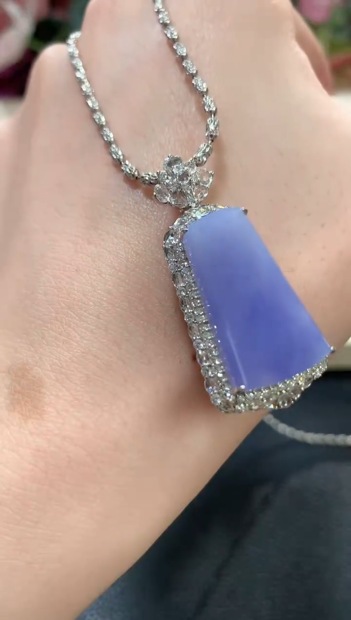 吊坠(不含链)18K金镶嵌翡翠么**?b26紫色有色差