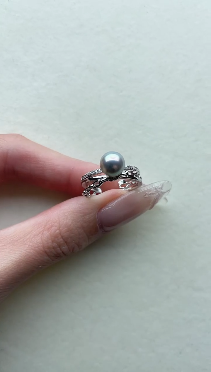 银S925镶嵌海水珍珠戒指11