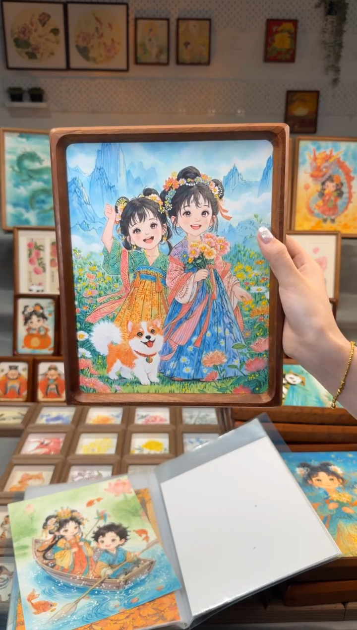 国画圈****子柯基女孩 手绘国画10