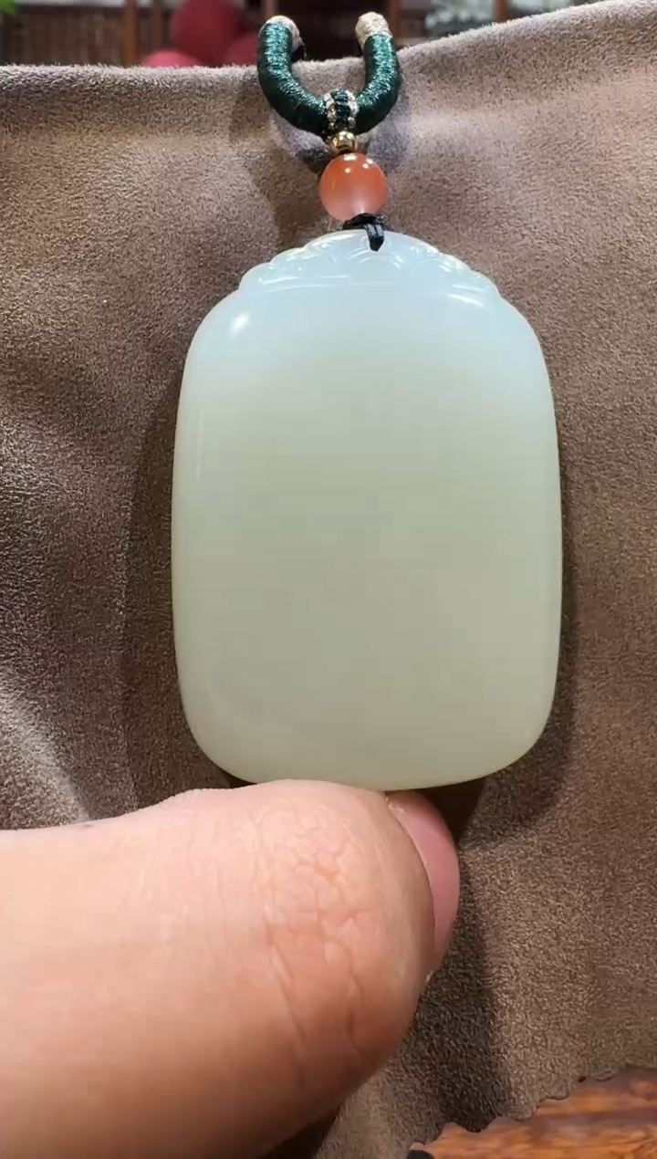 【闪购商品】和田玉吊坠未镶嵌1041青白平安牌（牌头花纹）