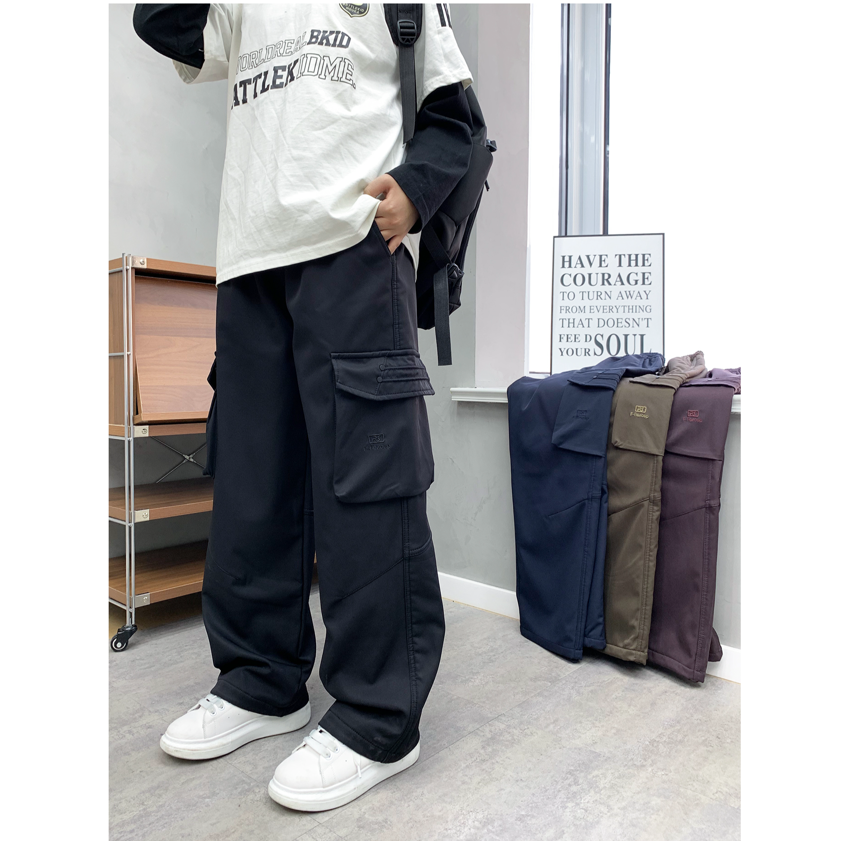 工装裤休闲裤大码扎染工装裤男女通款韩版秋季直筒复古加绒加厚