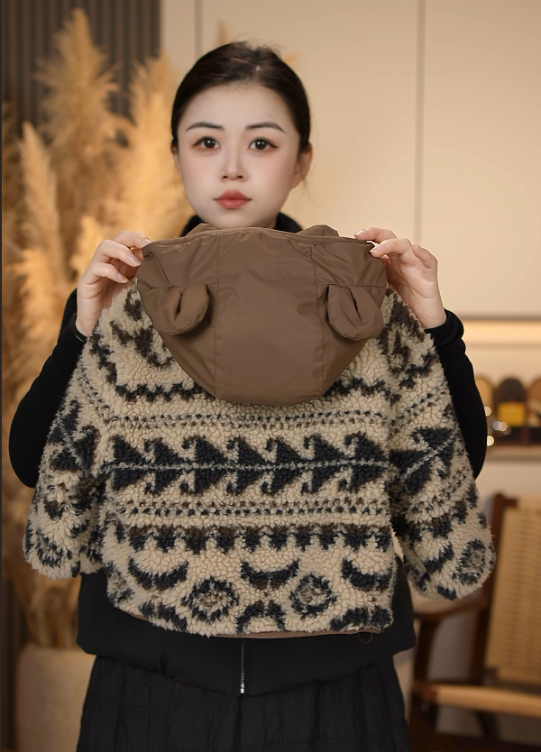 2025冬季儿童新款男女童时尚可爱小熊加厚毛毛棉服外套JJWT013