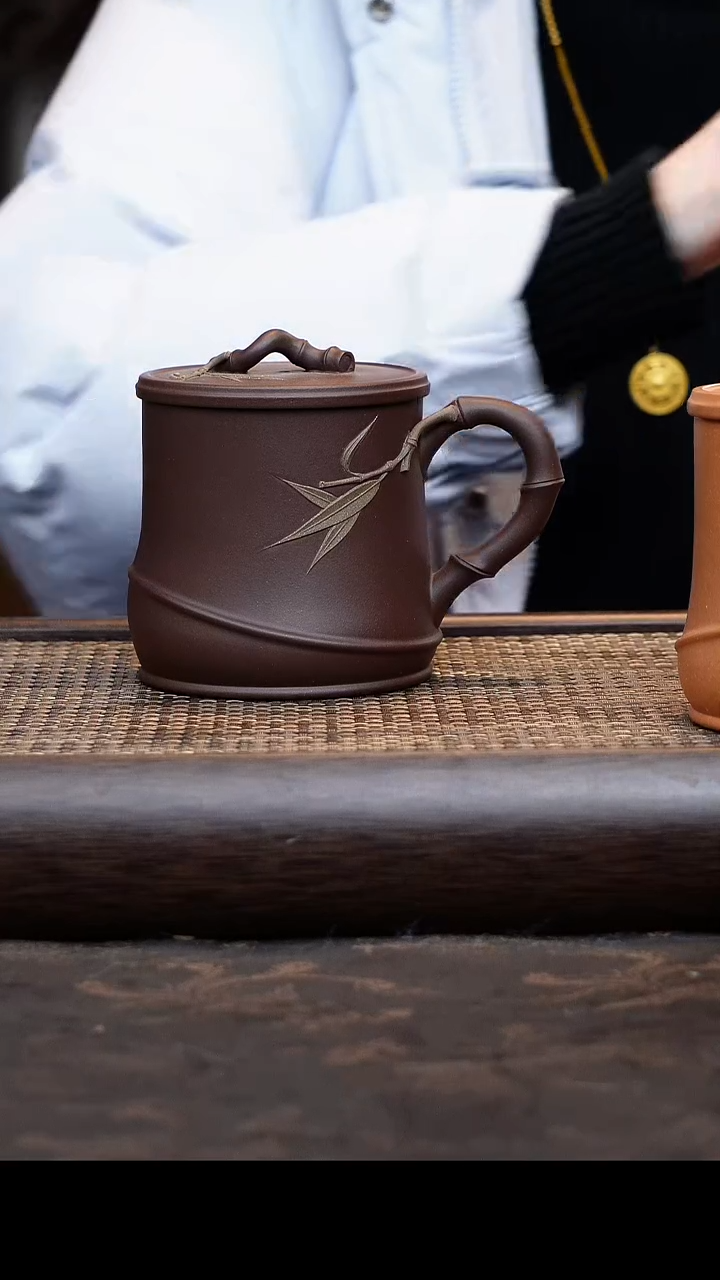 【闪购商品】紫砂茶杯紫泥贴竹叶