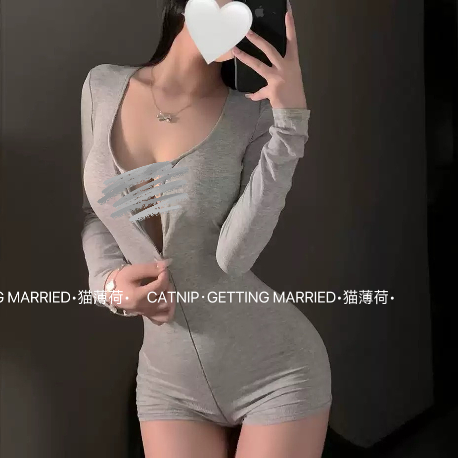 野外007 女士针织隐形拉链U领瑜伽连体服健身户外可外穿