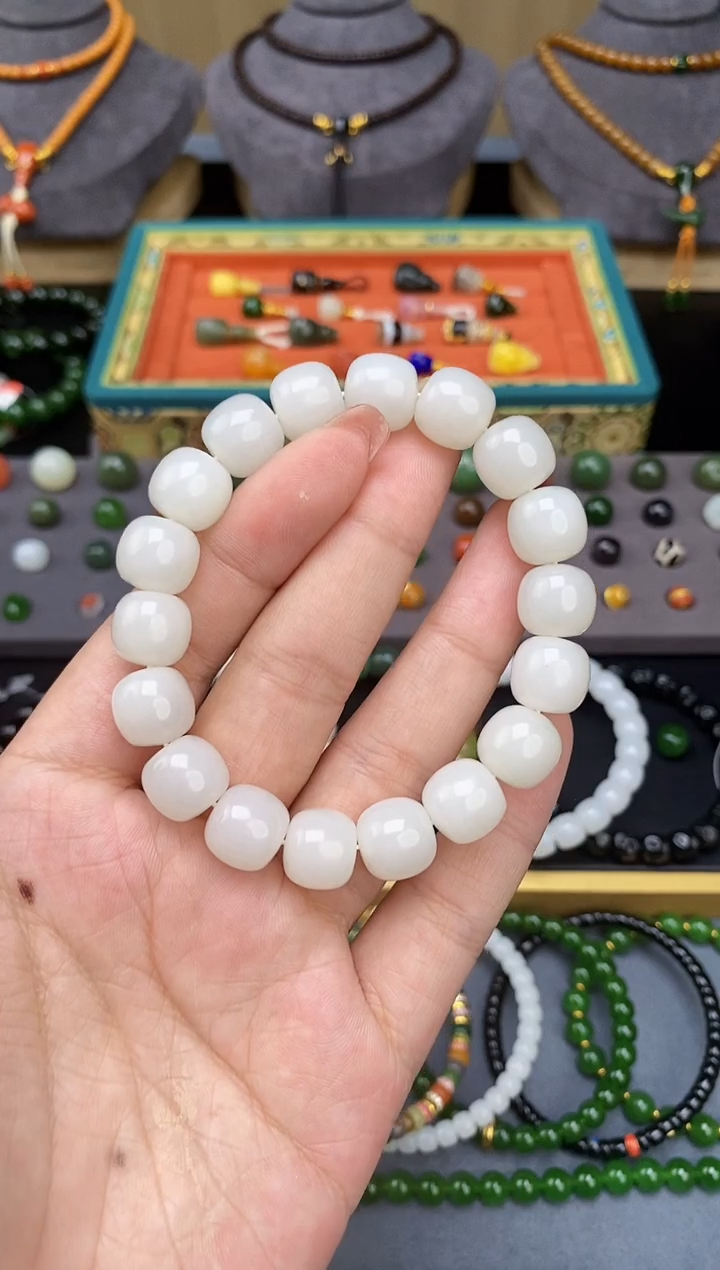 未镶嵌手串和田玉12mm白玉老型手串