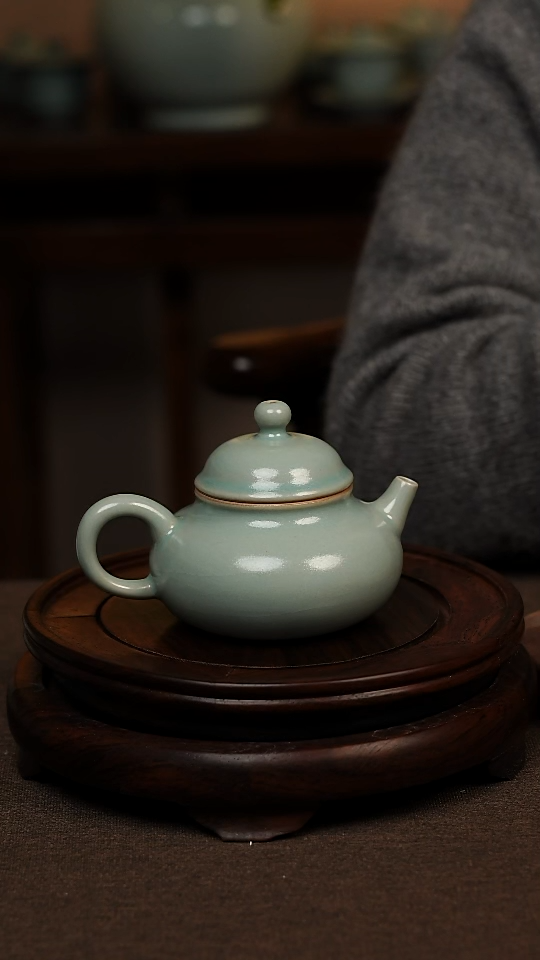 瓷片仿古天青全手工融天壶160ml 微瑕 不带礼盒