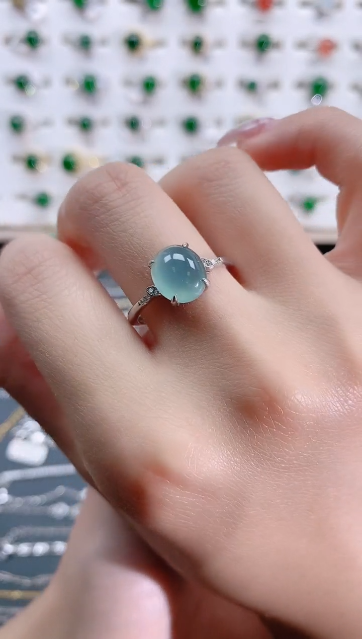 翡翠银S925镶嵌戒指天然翡翠