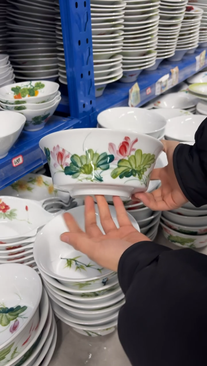 景德镇高温陶瓷食品级手绘釉中彩-马蹄面碗