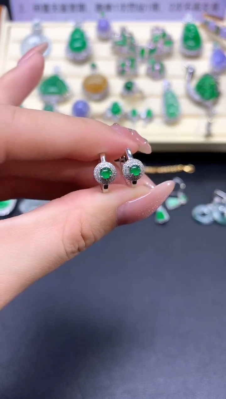 【闪购商品】翡翠耳饰18K金镶嵌耳饰|2150+215