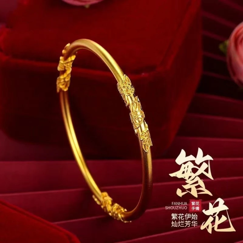 铜合金手镯 繁花开口镶嵌花叶相思藤时尚百搭浮雕树藤手镯