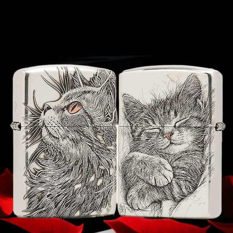 ZIPPO/之宝打火机S925银【仰望星空凝视之猫】盔甲正原装正品机DYJ1