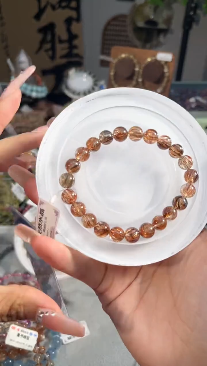 水晶手串未镶嵌黑金超七8+