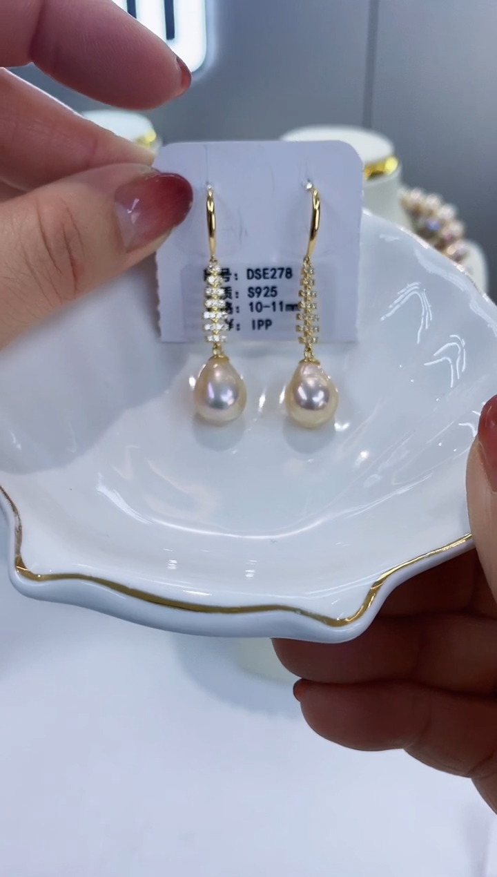 银S925镶嵌耳饰淡水珍珠Y淡水耳钩
