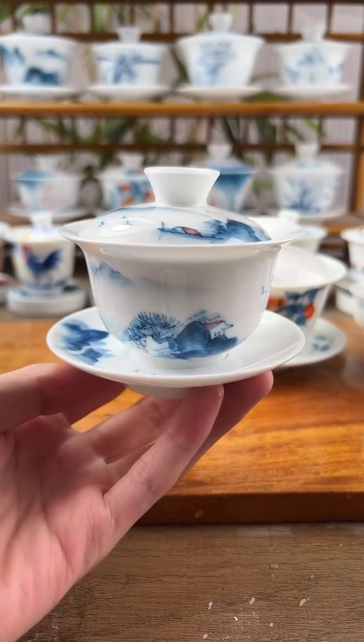 微瑕千里江山130ml三才盖碗