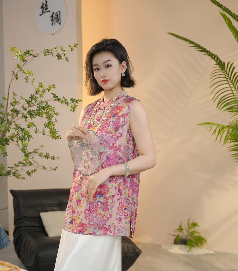 【辰辰专属】【一路生花】2025夏季新款新中式国风香云纱印花无袖马甲