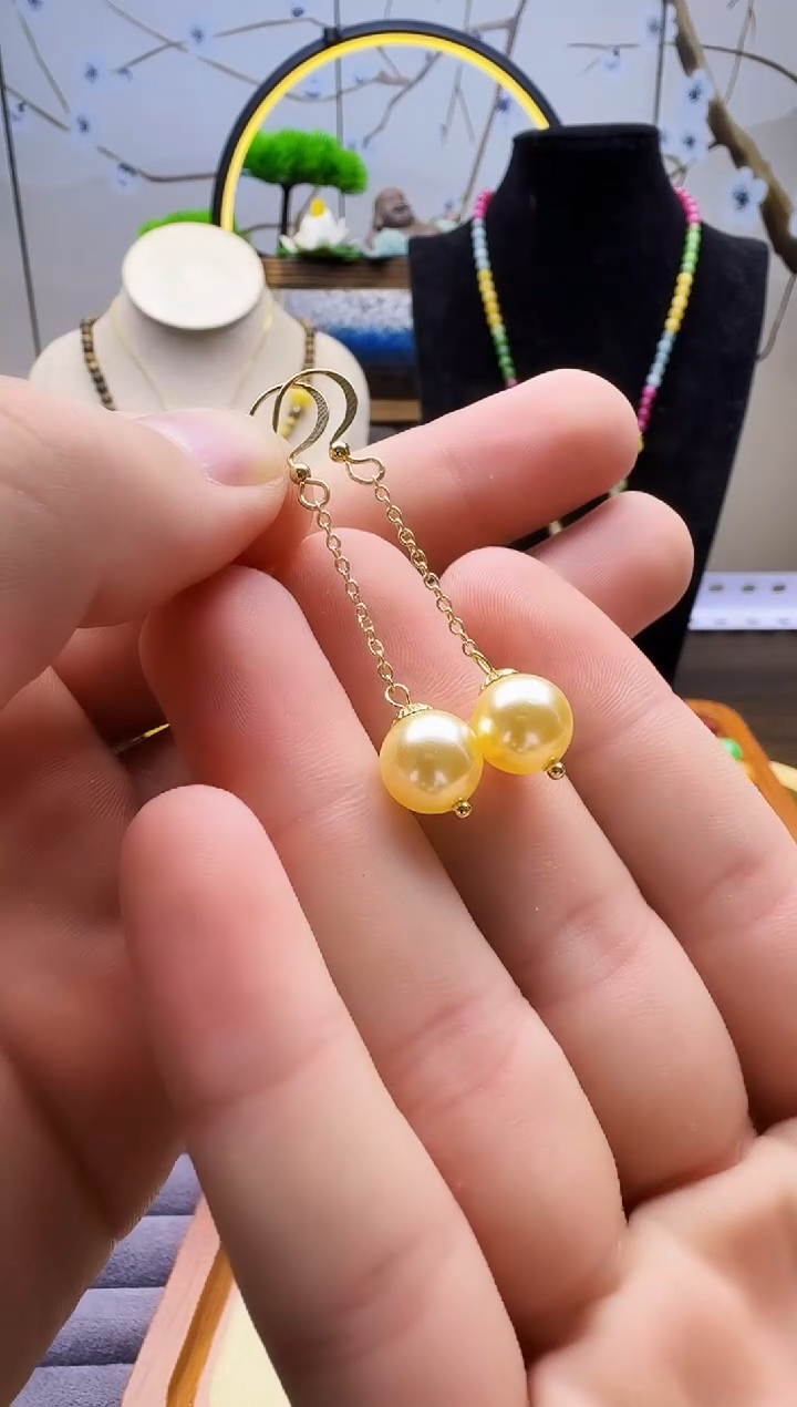14K金镶嵌淡水珍珠耳饰E125