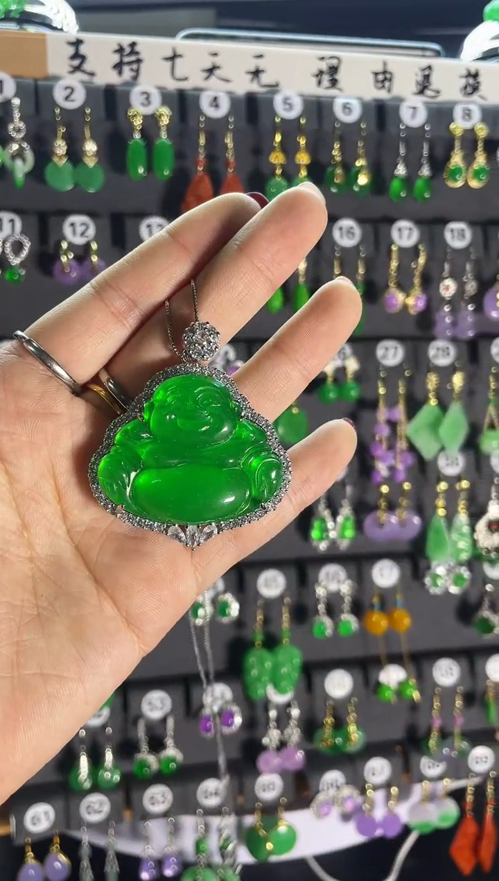 【闪购商品】翡翠耳饰银S925镶嵌看佛公...